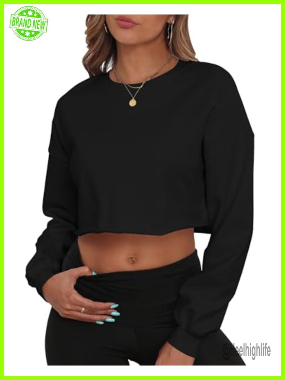 Cropped Crewneck Sweatshirt Loose Fit Long Sleeve Pullover